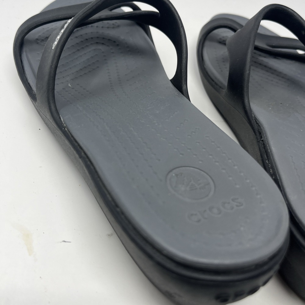Crocs Hilga Black Gray Slip On Slides Womens Size 10 Wedge Summer Sandal Beach - Picture 12 of 15